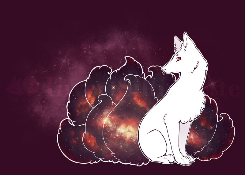 Minimal Mythos Link - Image of a kitsune with galaxy patterned tails